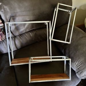 Wood and Metal Shelves. Set of 3